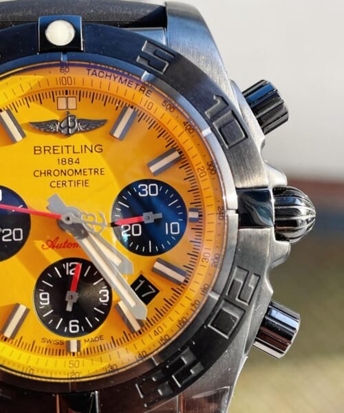 Chronomat 44mm Blacksteel GF 1:1 Special Edition Yellow Dial on Black Rubber Strap A7750 - Image 2