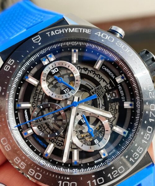 Calibre Heuer 01 Chrono SS/PVD XF 1:1 Best Edition Skeleton Dial Blue Hand on Blue Rubber Strap A1887 - Image 2