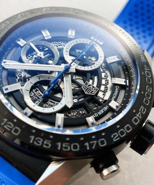 Calibre Heuer 01 Chrono SS/PVD XF 1:1 Best Edition Skeleton Dial Blue Hand on Blue Rubber Strap A1887 - Image 11