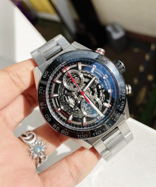 Calibre Heuer 01 Chrono SS/PVD XF Best Edition Skeleton Dial Red Hand on SS Bracelet A1887 - Image 3