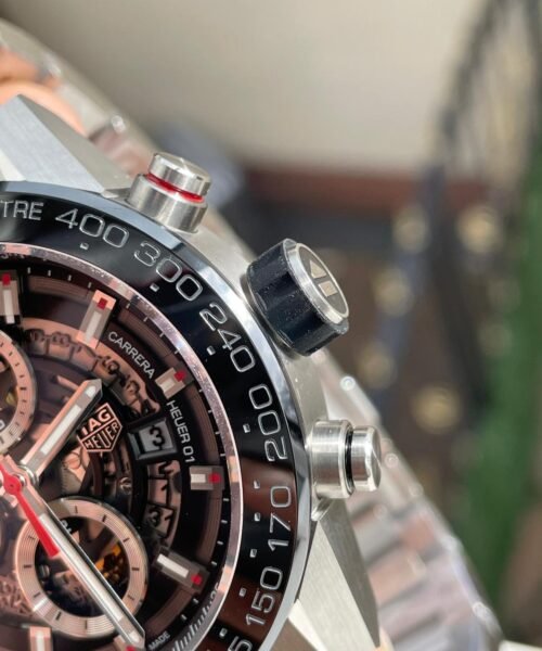 Calibre Heuer 01 Chrono SS/PVD XF Best Edition Skeleton Dial Red Hand on SS Bracelet A1887 - Image 5