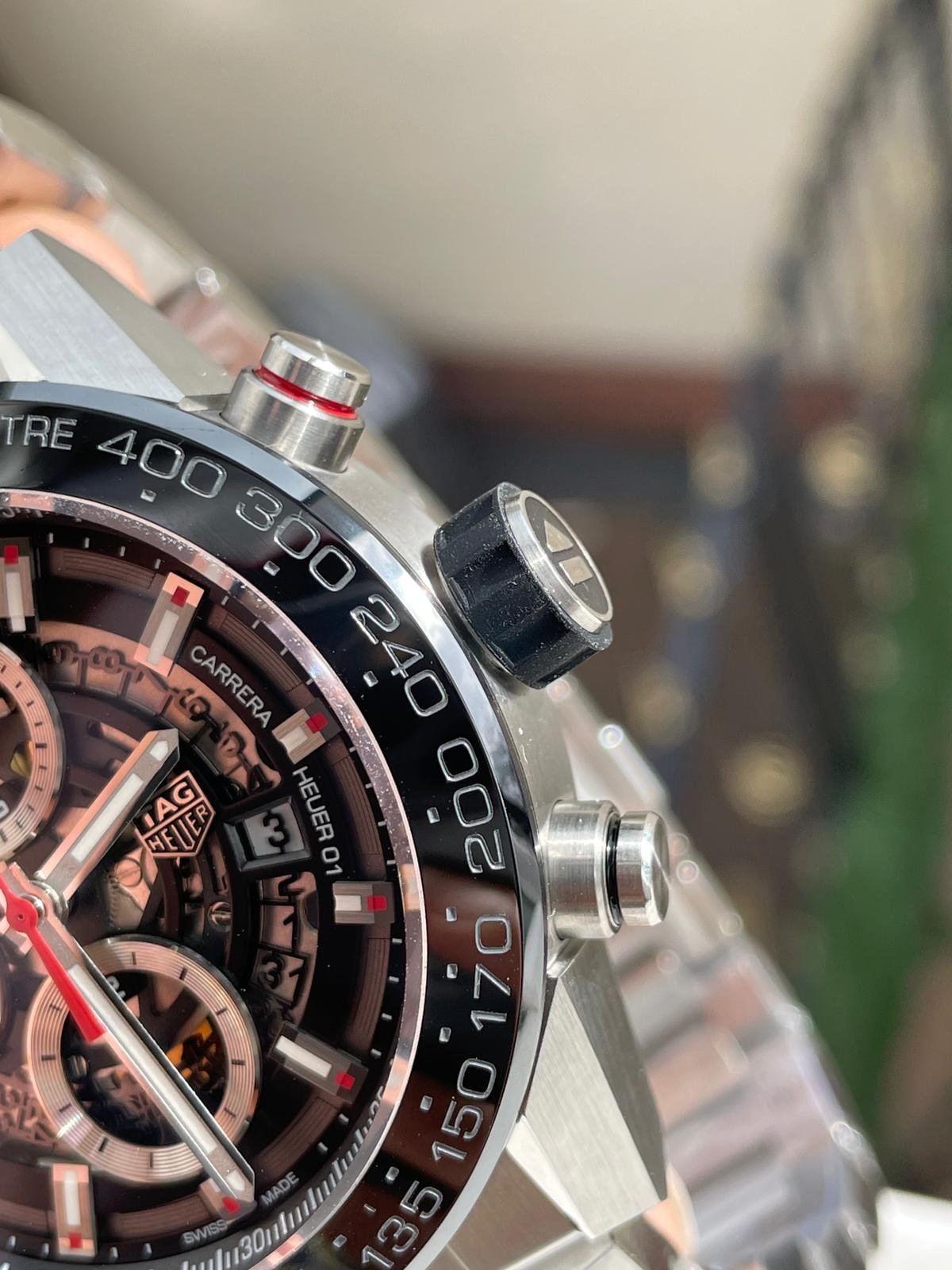 Calibre Heuer 01 Chrono SS/PVD XF Best Edition Skeleton Dial Red Hand on SS Bracelet A1887 - Image 5