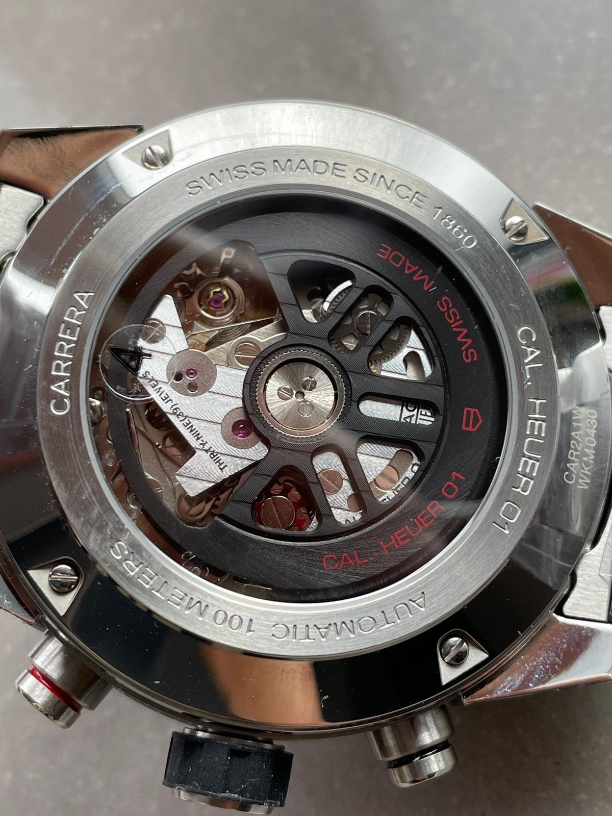 Calibre Heuer 01 Chrono SS/PVD XF Best Edition Skeleton Dial Red Hand on SS Bracelet A1887 - Image 9
