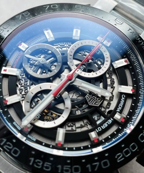 Calibre Heuer 01 Chrono SS/PVD XF Best Edition Skeleton Dial Red Hand on SS Bracelet A1887 - Image 4