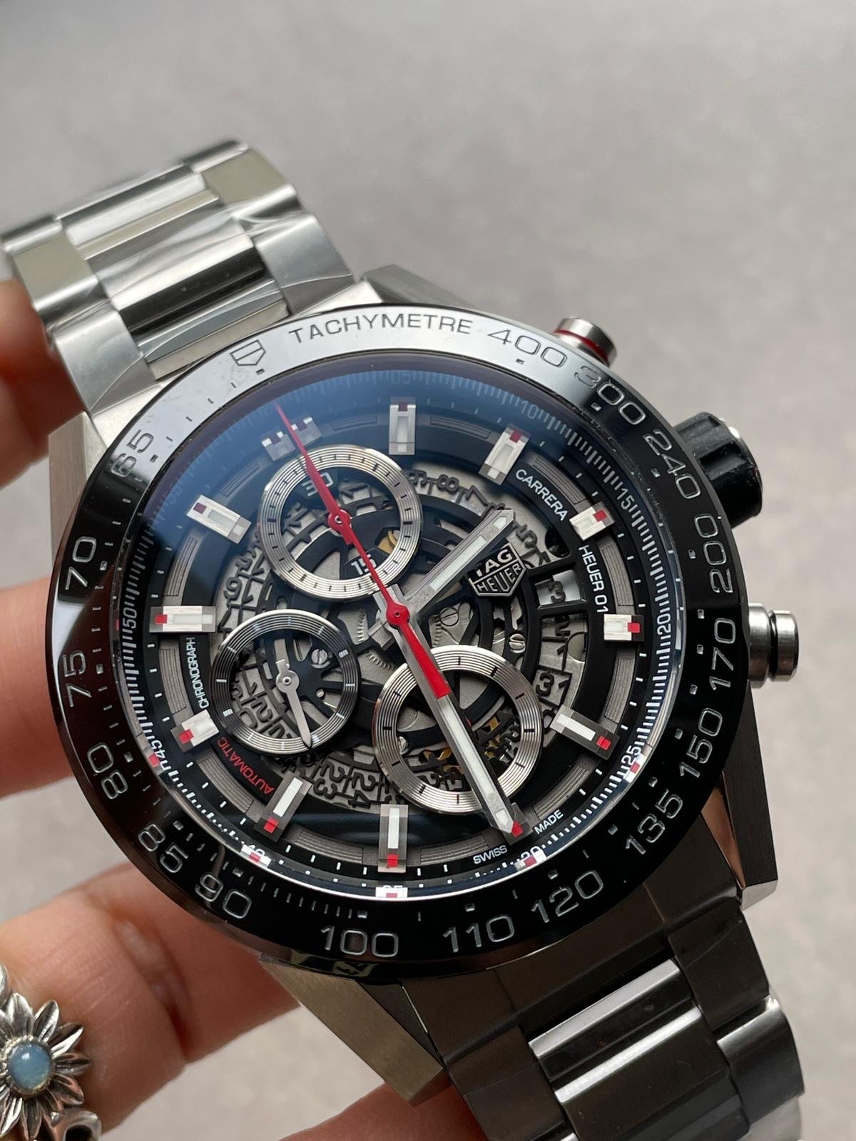 Calibre Heuer 01 Chrono SS/PVD XF Best Edition Skeleton Dial Red Hand on SS Bracelet A1887