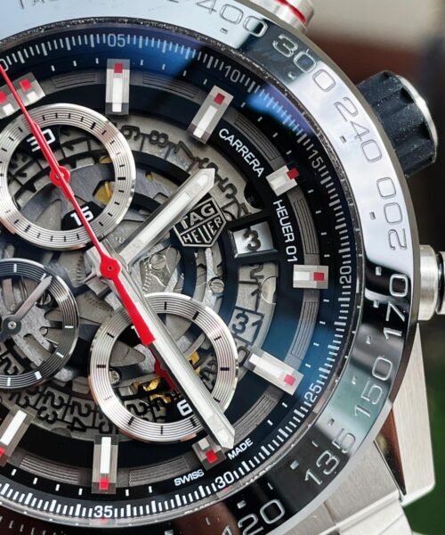 Calibre Heuer 01 Chrono SS/PVD XF Best Edition Skeleton Dial Red Hand on SS Bracelet A1887 - Image 6