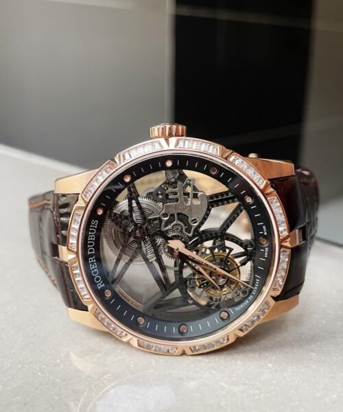EXCALIBUR RDDBEX0393 RG CRYSTALS BEZEL BBR BEST EDITION SKELETON DIAL ON BROWN LEATHER STRAP A2136 TOURBILLON V2 - Image 9