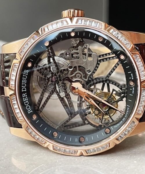 EXCALIBUR RDDBEX0393 RG CRYSTALS BEZEL BBR BEST EDITION SKELETON DIAL ON BROWN LEATHER STRAP A2136 TOURBILLON V2 - Image 7