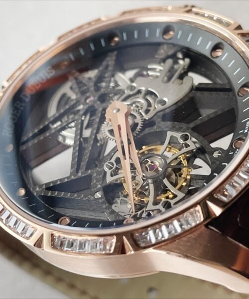 EXCALIBUR RDDBEX0393 RG CRYSTALS BEZEL BBR BEST EDITION SKELETON DIAL ON BROWN LEATHER STRAP A2136 TOURBILLON V2 - Image 2