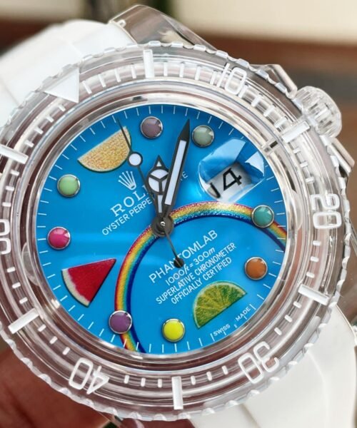 Submariner Phantomlab Transparent 5GF Best Edition Blue Fruit Dial on White Rubber Strap VR3135 - Image 2