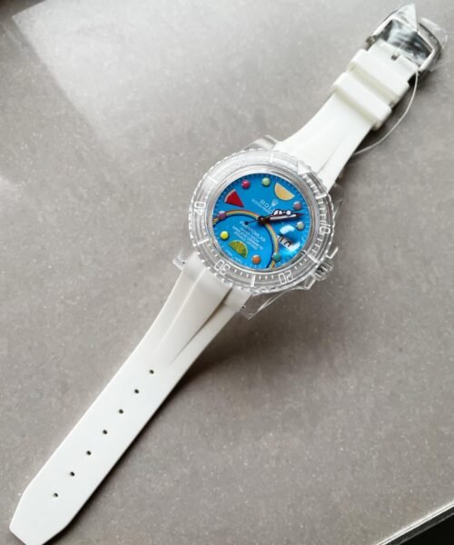Submariner Phantomlab Transparent 5GF Best Edition Blue Fruit Dial on White Rubber Strap VR3135 - Image 7