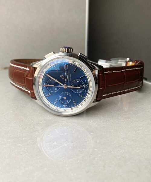 Premier Chronograph 42 OXF 1:1 Best Edition Blue Dial on Brown Leather Strap A7750 - Image 5