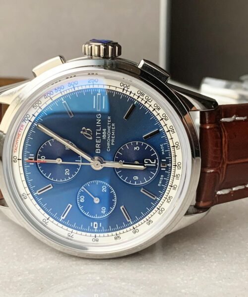 Premier Chronograph 42 OXF 1:1 Best Edition Blue Dial on Brown Leather Strap A7750 - Image 4