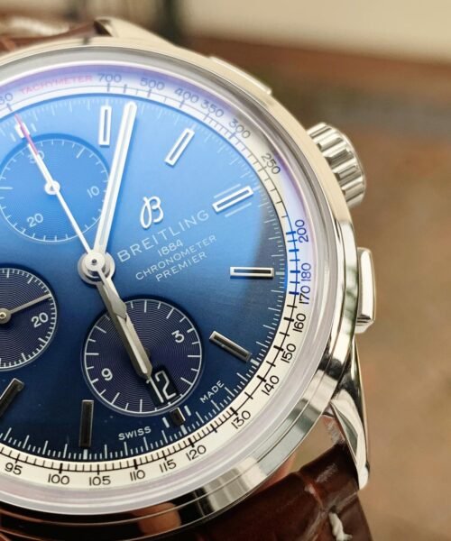 Premier Chronograph 42 OXF 1:1 Best Edition Blue Dial on Brown Leather Strap A7750 - Image 3