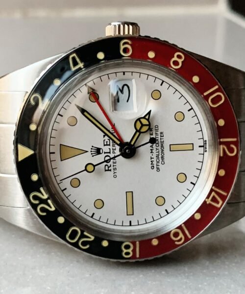 Vintage GMT Master 6542 Black/Red Bezel White Dial on SS Bracelet A2836 - Image 3