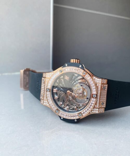 Big Bang Tourbillon Automatic ICED OUT 18K GOLD PLATED Textured Dial on Black Rubber Strap - Image 8