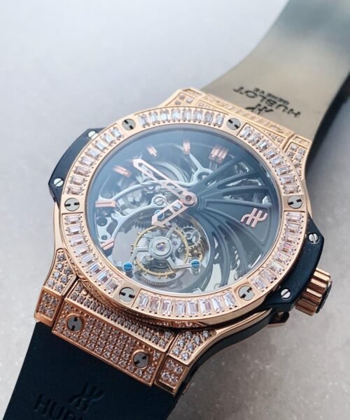 Big Bang Tourbillon Automatic ICED OUT 18K GOLD PLATED Textured Dial on Black Rubber Strap - Image 3