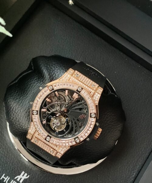 Big Bang Tourbillon Automatic ICED OUT 18K GOLD PLATED Textured Dial on Black Rubber Strap - Image 5