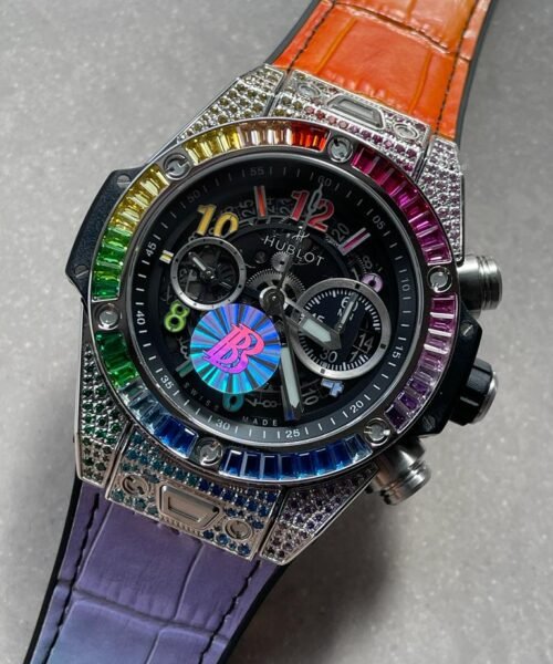 Big Bang Unico Titanium Rainbow SS/Diam Diam Bezel Black Skeletonal Dial on Rubber Strap ZF A1280 - Image 6