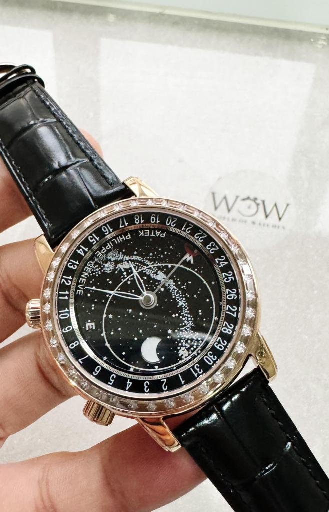 6104P Moon RG Black Dial Diamond Bezel on Black Leather Strap A240 V2 - Image 3