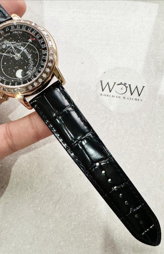 6104P Moon RG Black Dial Diamond Bezel on Black Leather Strap A240 V2 - Image 7