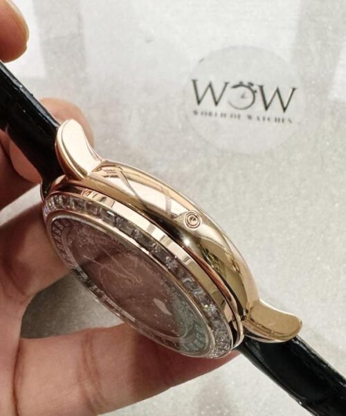 6104P Moon RG Black Dial Diamond Bezel on Black Leather Strap A240 V2 - Image 6