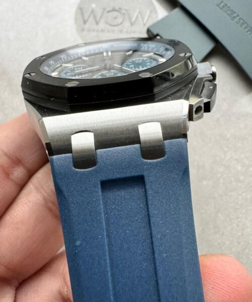 APF Royal Oak Offshore 44mm SS Black Ceramic Bezel Best Edition Gray/Blue Dial on Gray Rubber Strap A3126 - Image 5