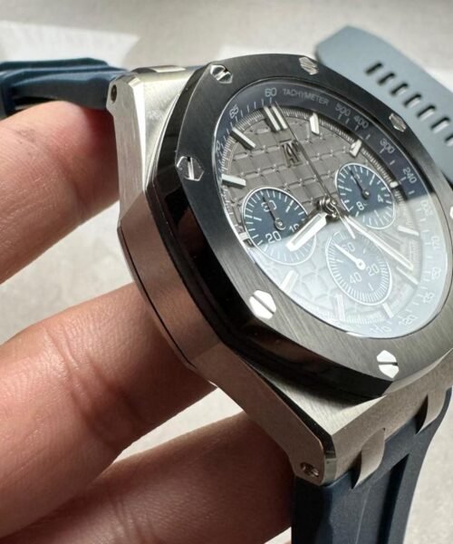 APF Royal Oak Offshore 44mm SS Black Ceramic Bezel Best Edition Gray/Blue Dial on Gray Rubber Strap A3126 - Image 4