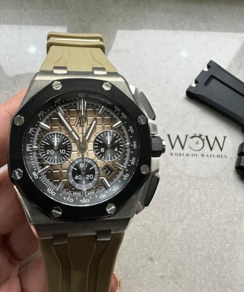 APF Royal Oak Offshore 44mm SS Black Ceramic Bezel 1:1 Best Edition Gray/Blue Dial on Gray Rubber Strap A3126 - Image 4