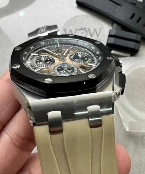 APF Royal Oak Offshore 44mm SS Black Ceramic Bezel 1:1 Best Edition Gray/Blue Dial on Gray Rubber Strap A3126 - Image 8