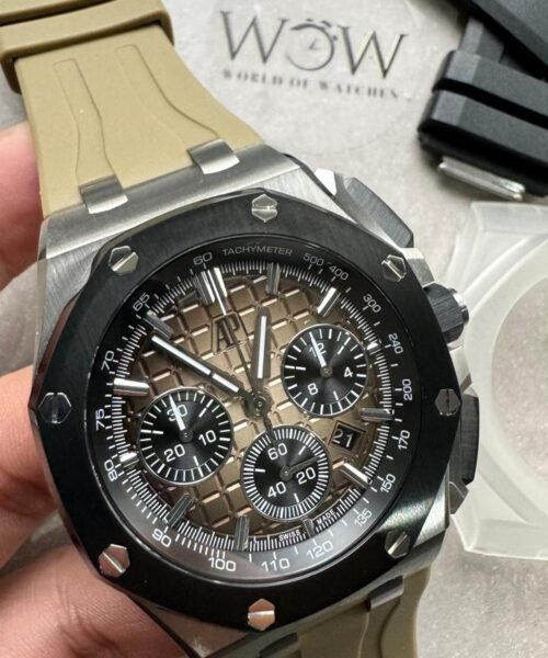 APF Royal Oak Offshore 44mm SS Black Ceramic Bezel 1:1 Best Edition Gray/Blue Dial on Gray Rubber Strap A3126 - Image 6