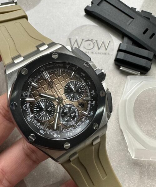 APF Royal Oak Offshore 44mm SS Black Ceramic Bezel 1:1 Best Edition Gray/Blue Dial on Gray Rubber Strap A3126 - Image 3