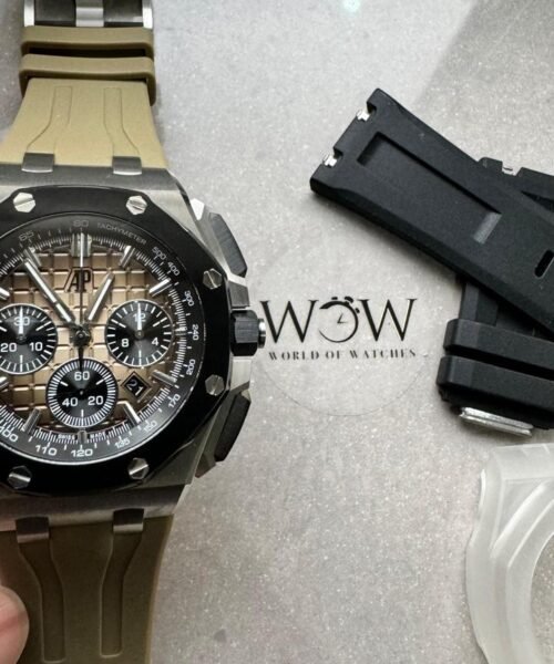 APF Royal Oak Offshore 44mm SS Black Ceramic Bezel 1:1 Best Edition Gray/Blue Dial on Gray Rubber Strap A3126 - Image 7