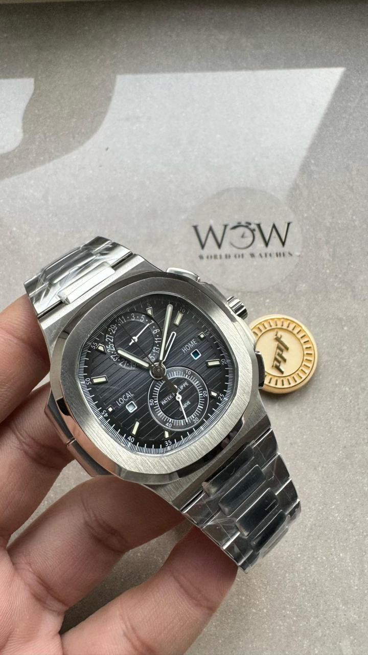 PPF Nautilus Chronograph Travel 5990 SS Grey Dial Stick on SS Bracelet A28-520