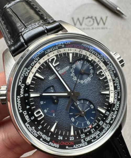 Polaris Geographic TWA SS Blue Textured Dial on Black Leather Strap A936 - Image 3