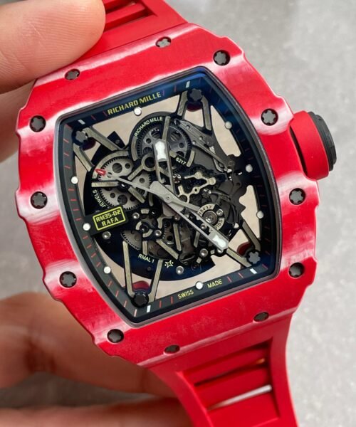 RM035-02 Red Carbon ZF 1:1 Best Edition Skeleton Dial on Red Rubber Strap NH05A V5 - Image 7