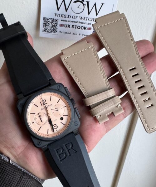 BR03-94 Chronograph 42mm Black bezel BRF Salmon Dial on Rubber strap Strap A2824 - Image 4