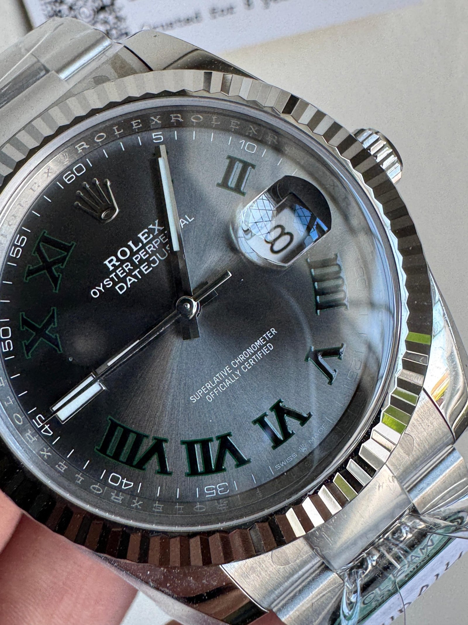 Datejust 41mm 126334 “Wimbledon” 904L SS Fluted Bezel Slate Dial on SS Oyster Bracelet Clean VR3235 - Image 3