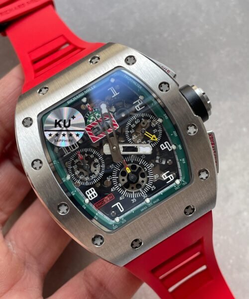 RM11-03 SS KU+F 1:1 Best Edition Crystal Skeleton Dial on Red Rubber Strap A7750 - Image 4