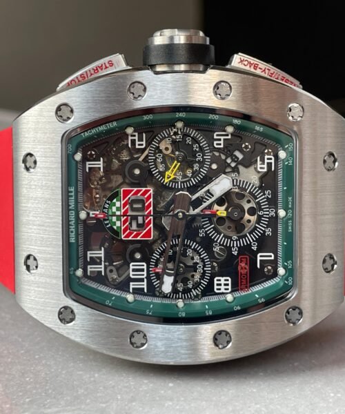RM11-03 SS KU+F 1:1 Best Edition Crystal Skeleton Dial on Red Rubber Strap A7750 - Image 9