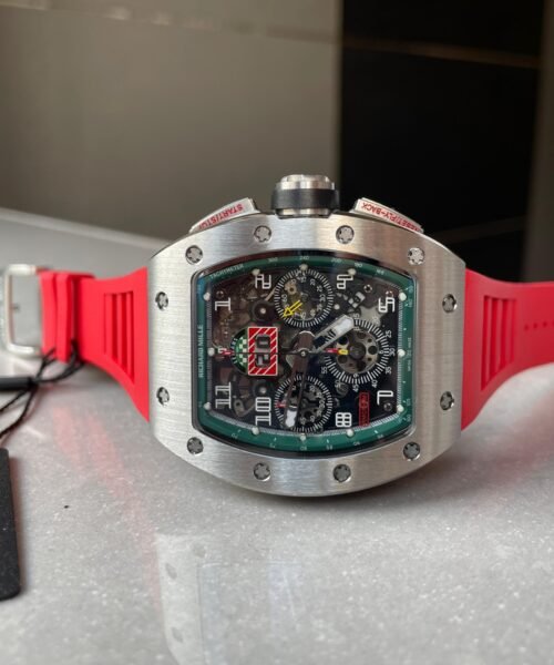RM11-03 SS KU+F 1:1 Best Edition Crystal Skeleton Dial on Red Rubber Strap A7750 - Image 8