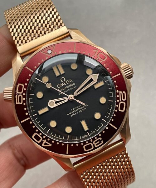 Seamaster 300M Diver Rose Gold VSF 1:1 Best Edition Black Dial on Mesh Bracelet A8806 - Image 6