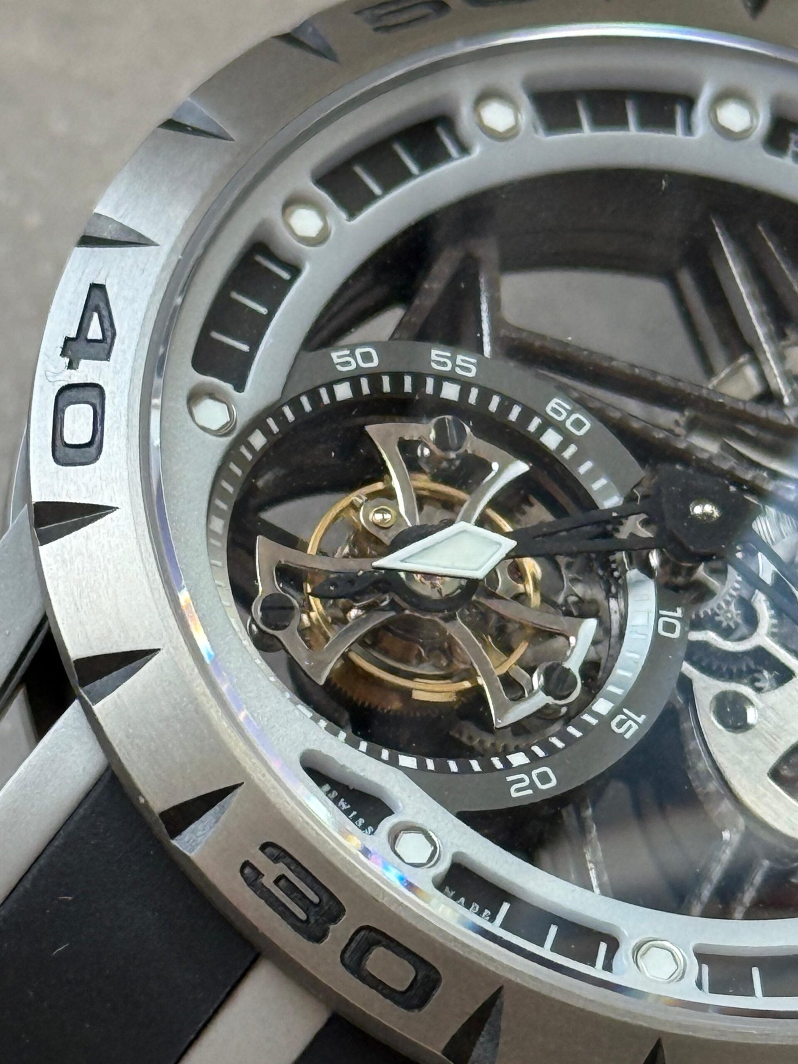 Excalibur Titanium Bezel BBR Best Edition Titanium Skeleton Dial on Black rubber Strap A2136 Tourbillon V4 - Image 6