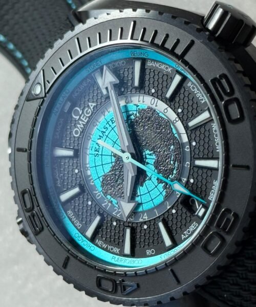 Planet Ocean 45.5mm GMT Worldtimer Real Ceramic VSF Best Edition Black/blue Dial On Black Rubber Strap 8938 - Image 18