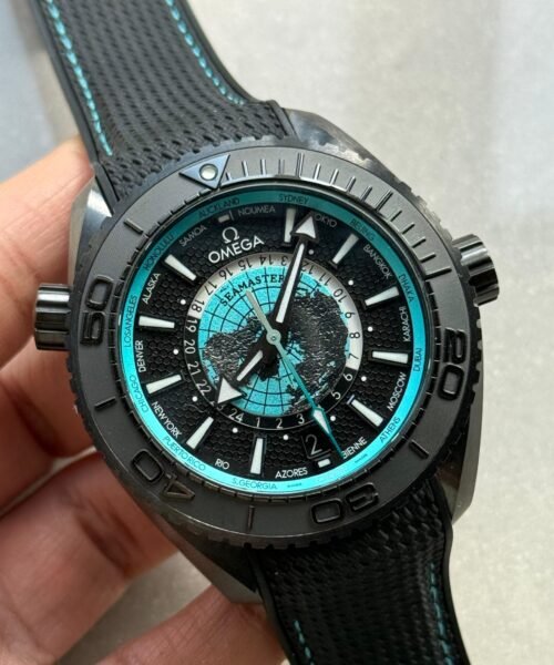 Planet Ocean 45.5mm GMT Worldtimer Real Ceramic VSF Best Edition Black/blue Dial On Black Rubber Strap 8938 - Image 6