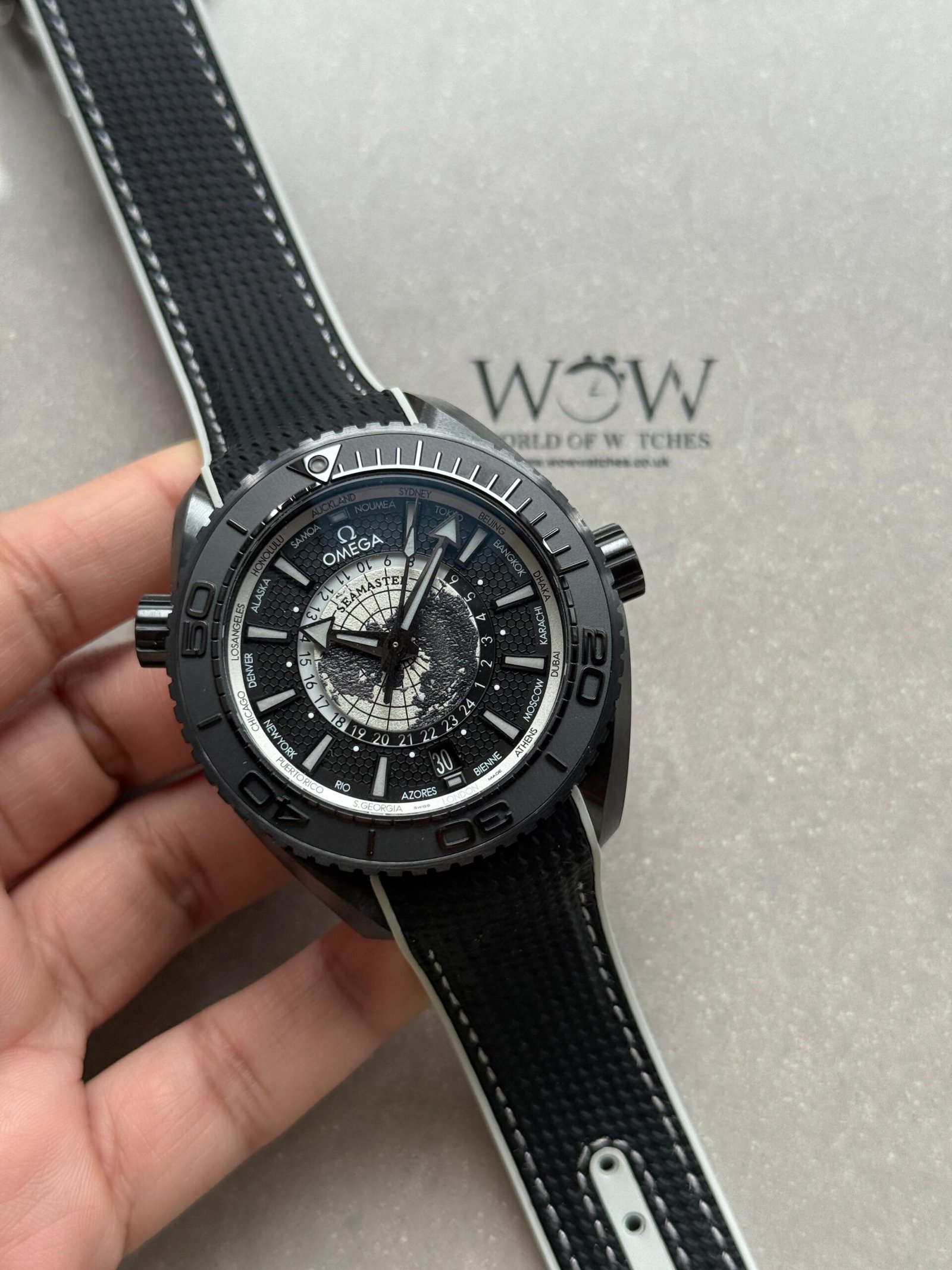 Planet Ocean 45.5mm GMT Worldtimer Real Ceramic VSF Best Edition Black Dial On Black Rubber Strap 8938 - Image 2