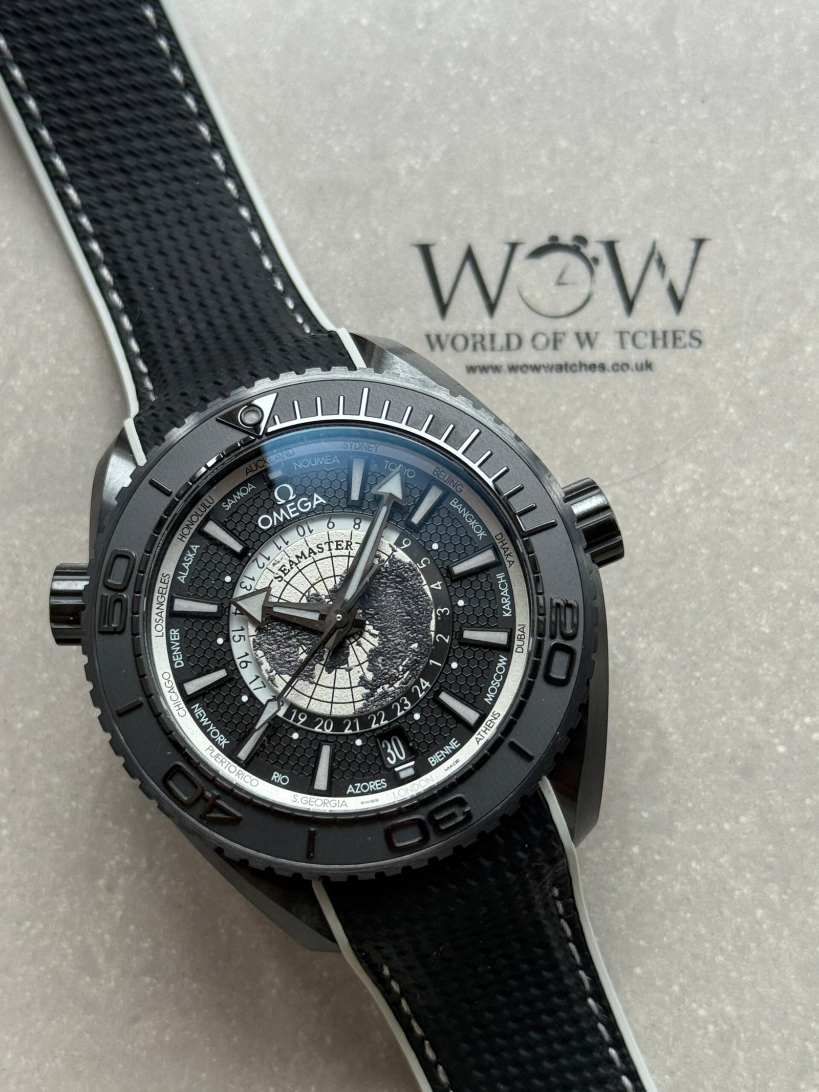 Planet Ocean 45.5mm GMT Worldtimer Real Ceramic VSF Best Edition Black Dial On Black Rubber Strap 8938 - Image 3