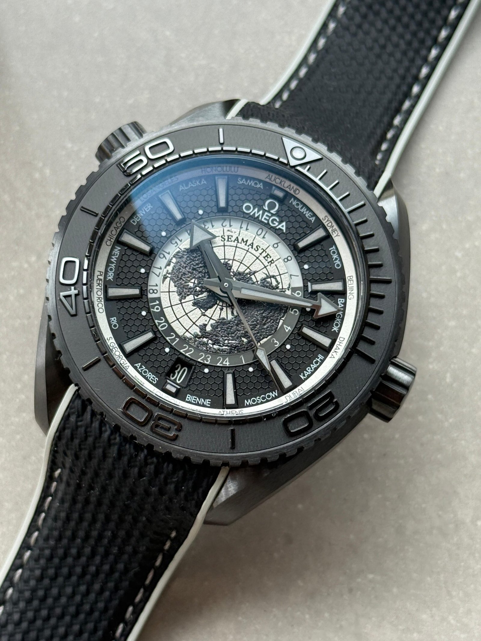 Planet Ocean 45.5mm GMT Worldtimer Real Ceramic VSF Best Edition Black Dial On Black Rubber Strap 8938 - Image 5