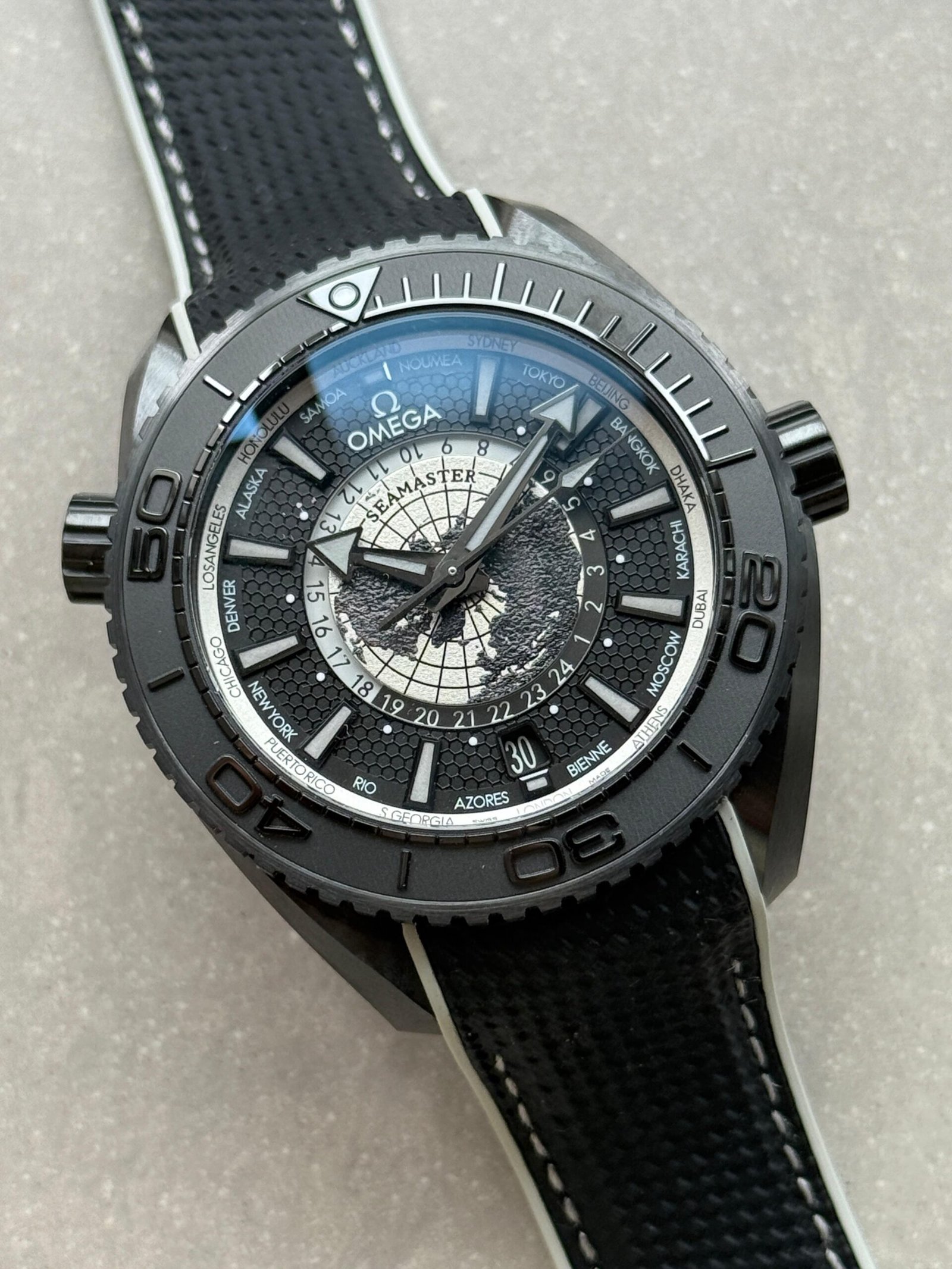 Planet Ocean 45.5mm GMT Worldtimer Real Ceramic VSF Best Edition Black Dial On Black Rubber Strap 8938 - Image 8