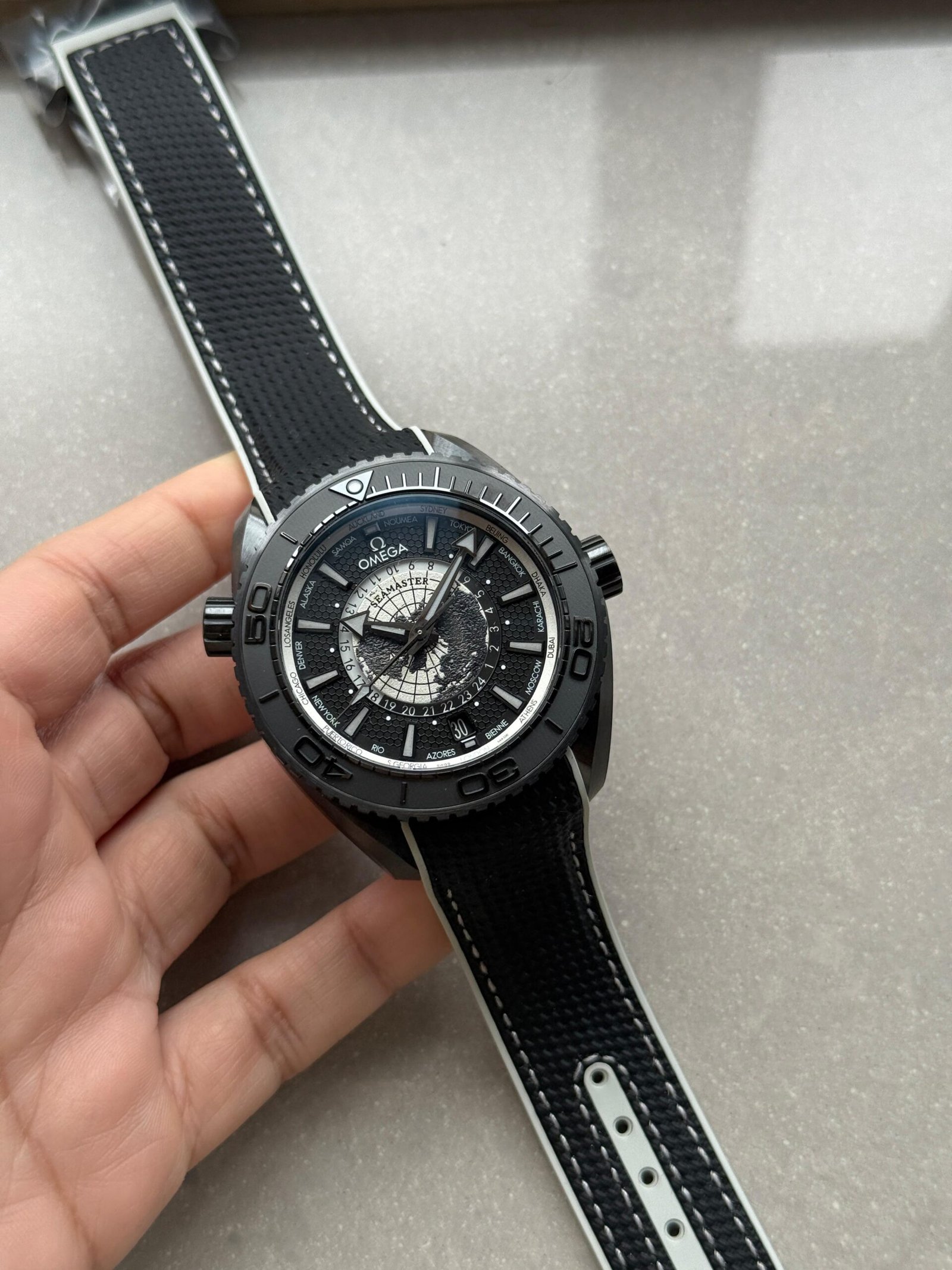 Planet Ocean 45.5mm GMT Worldtimer Real Ceramic VSF Best Edition Black Dial On Black Rubber Strap 8938